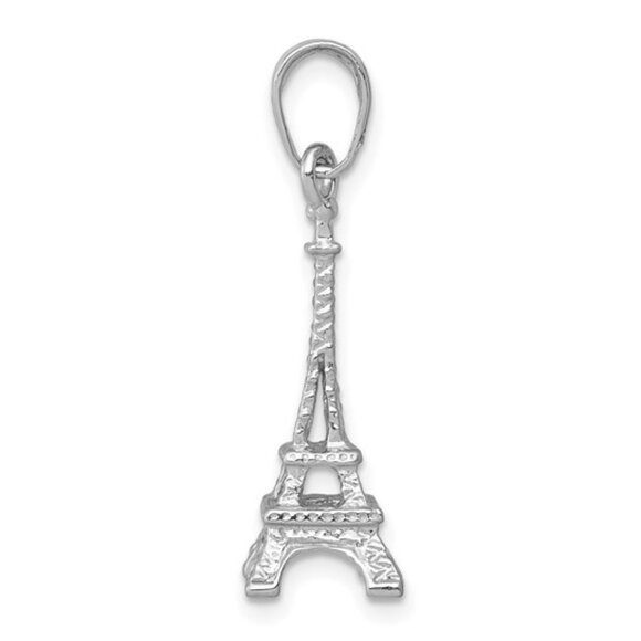 14k White Gold 3-D Textured French Eiffel Tower Travel Charm Pendant Paris Franc - Picture 3 of 7